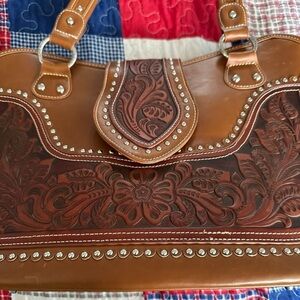 Brown Embossed Leather Handbag